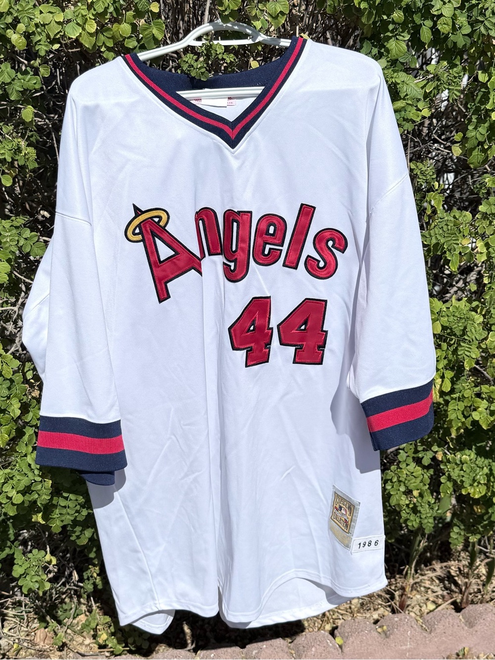 Mitchell & Ness Angels Baseball Jersey with Red 'Jackson 44' Lettering